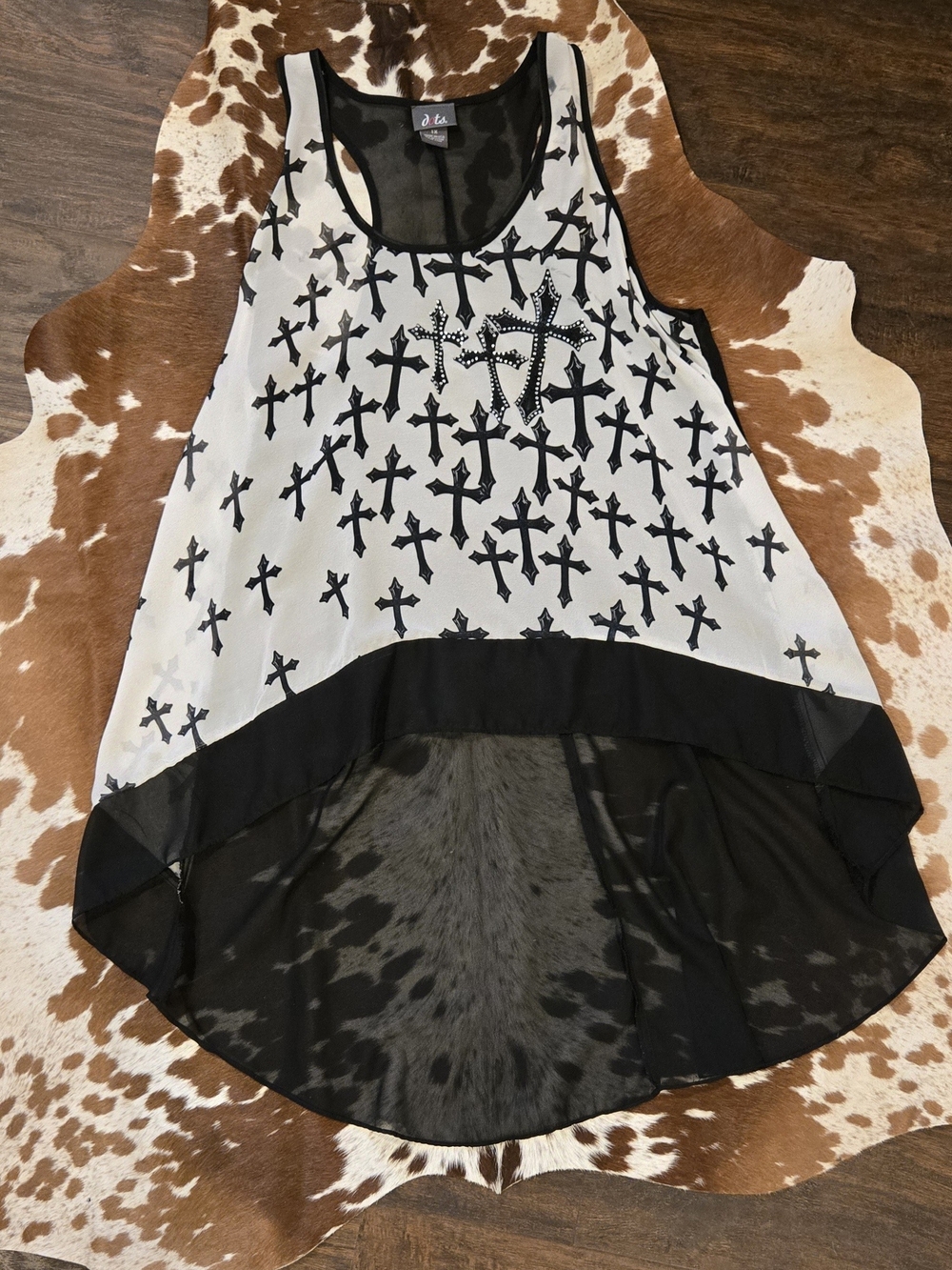 Sleeveless Cross Print High-Low Tank Dress - Black & White